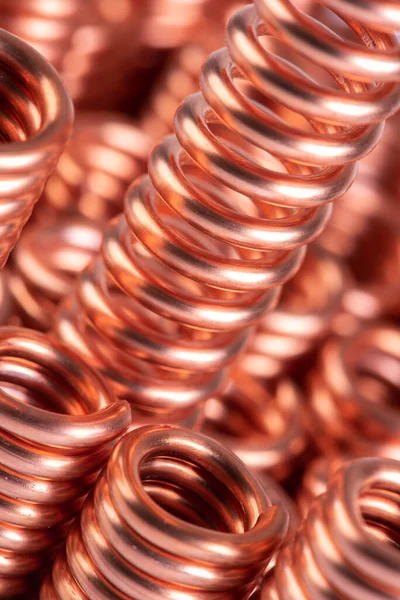 Copper wire component of energy and metal industry, close-up view