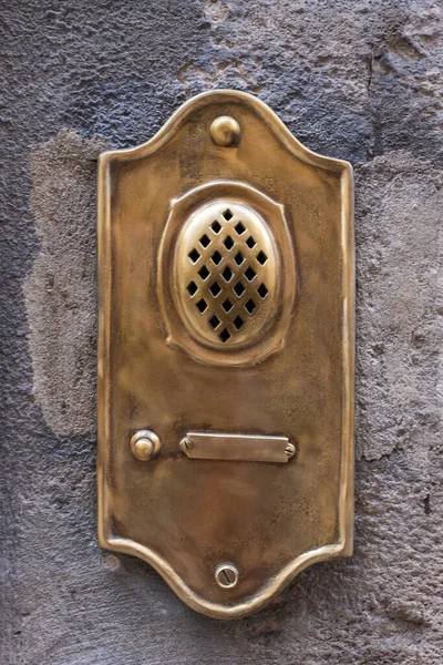 Old Fashioned Brass Door Bell Intercom Wall Lucca Italy — Stock Photo, Image