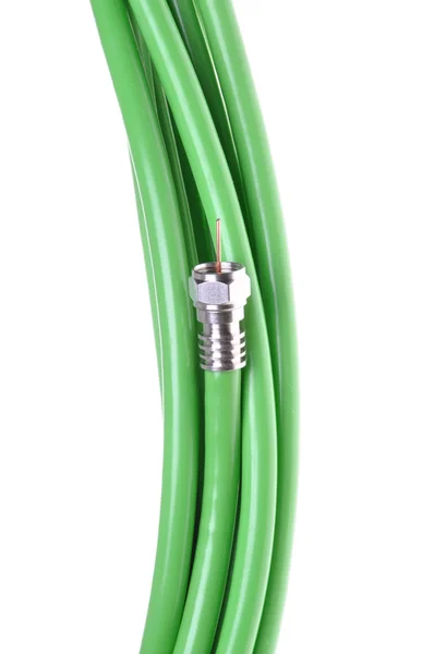 Green coaxial cable with connector — Stock Photo, Image