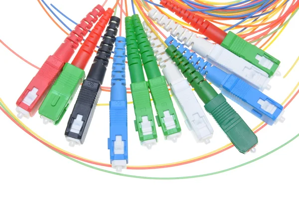 Fiber optic kopplingar och fiberoptiska kablar — Stockfoto
