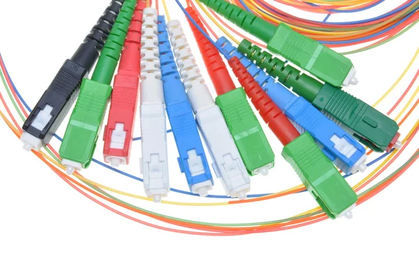 Conectores de fibra óptica e cabos de fibra óptica — Fotografia de Stock