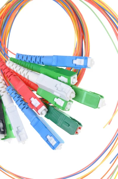 Conectores de fibra óptica y cables de fibra óptica —  Fotos de Stock