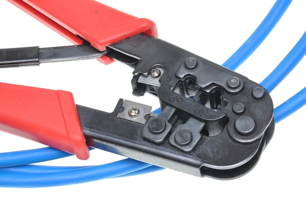 Crimping tool with a computer network cable — Stock Photo, Image