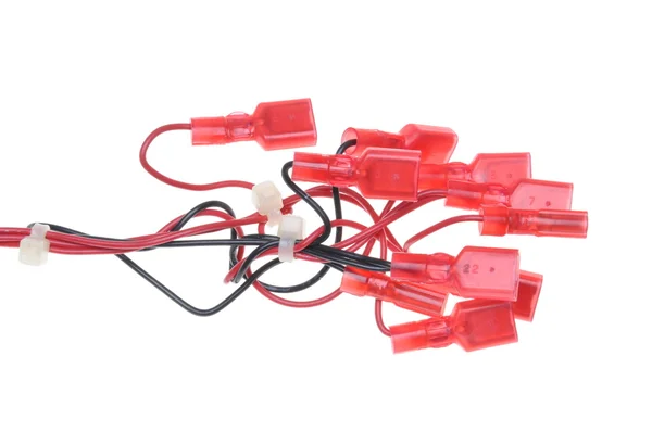 Cavi elettrici con morsetti rossi — Foto Stock