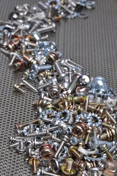 Components bolts, nuts, washers, screws — Stock Photo, Image