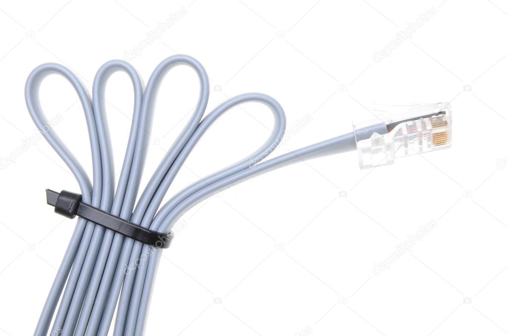 Patch cord with RJ45 plugs and cable ties