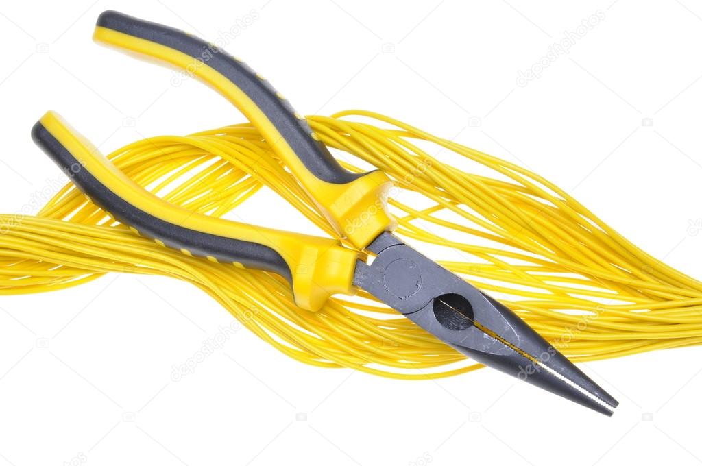 Pliers and yellow cables