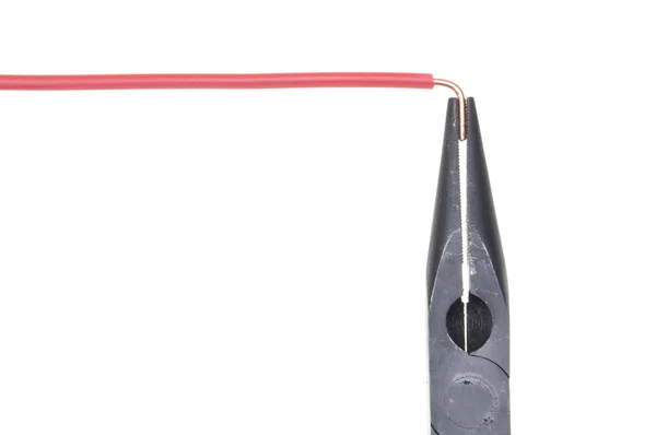 Metal pliers and red copper electrical wire — Stock Photo, Image