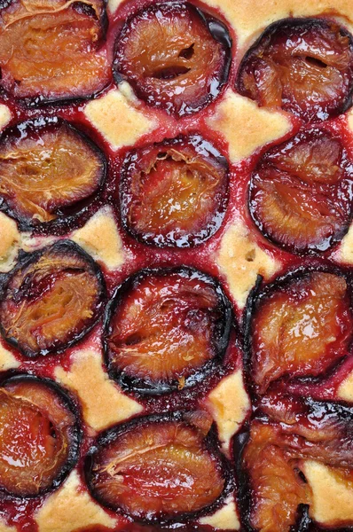 Gâteau aux prunes fraîchement cuit, vue sur le dessus — Photo