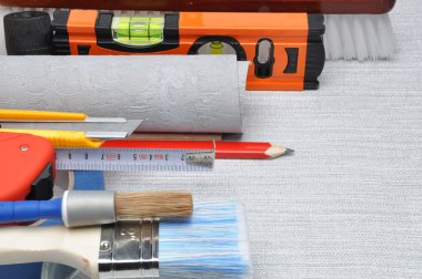 Duvar kağıdı, tadilat ve onarım ev için kullanılan araçlar