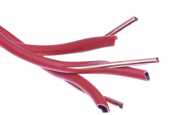 Stripped red electrical wire or cable — 图库照片