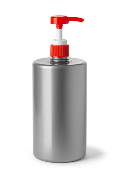 Gray Blank Plastic Bottle Red Pump Dispenser Branding Clipping Path — Stock Photo, Image