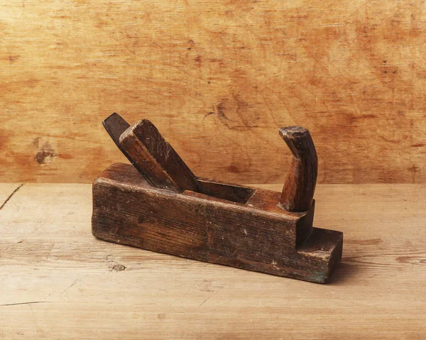 Old Wooden Hand Plane Woodworking Table — Stock Photo, Image