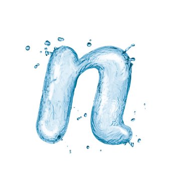 Su, beyaz arka planda izole edilmiş harf sıçratır. Soyut sıvı yazı tipi.