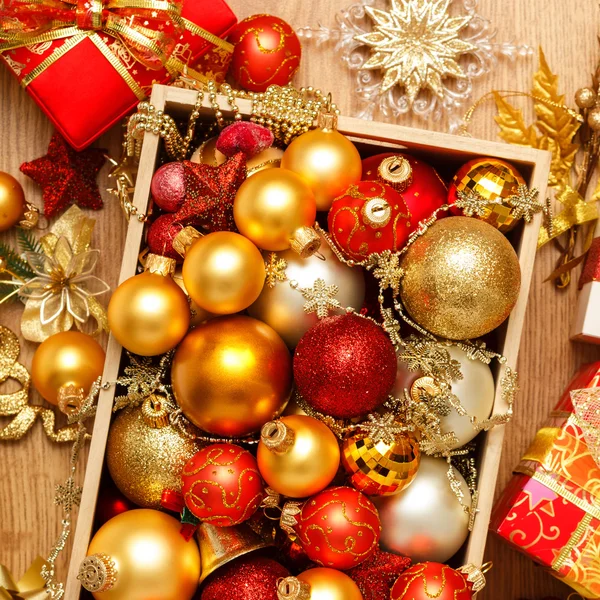 Box with Christmas balls — Stock Photo, Image