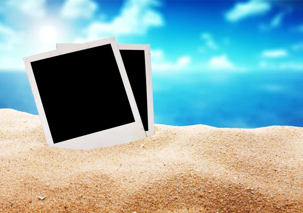 Photography cards on the beach — Stock Photo, Image