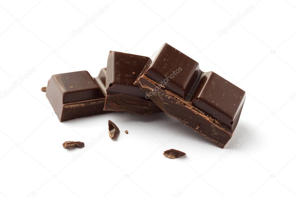 Chocolate pieces on white