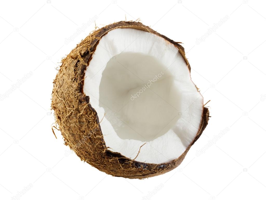 Half of coconut on a white