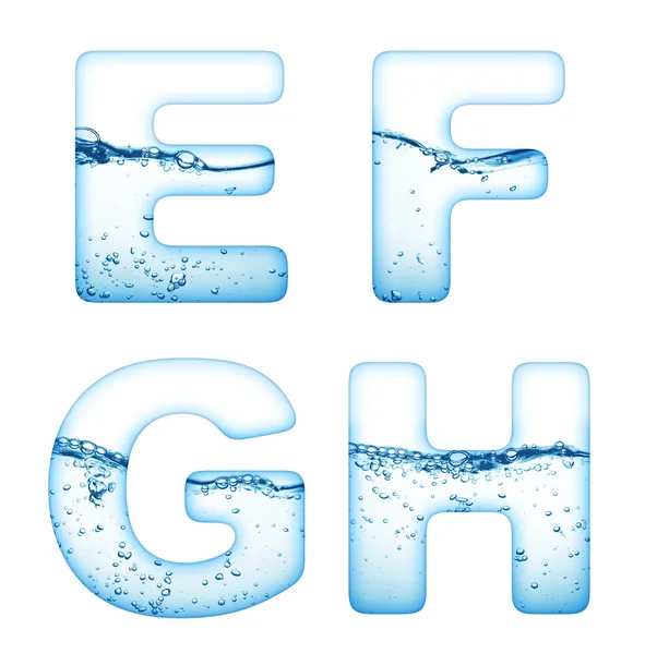 E, F, G, H буквы воды — стоковое фото