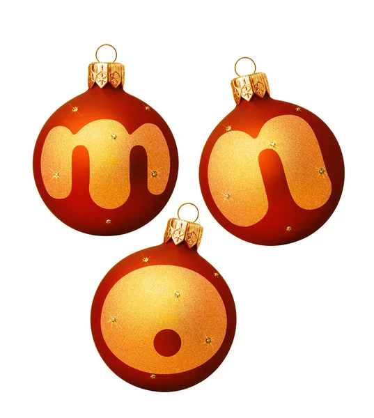 Red Christmas balls with letters — Stock Photo, Image