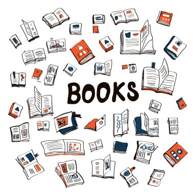 Birçok kitap yarım yamalak arka plan - illüstrasyon