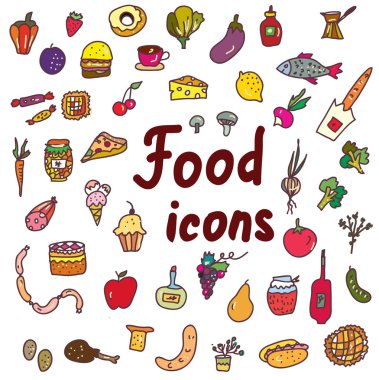 Gıda Icons set - elle çizilmiş tasarım