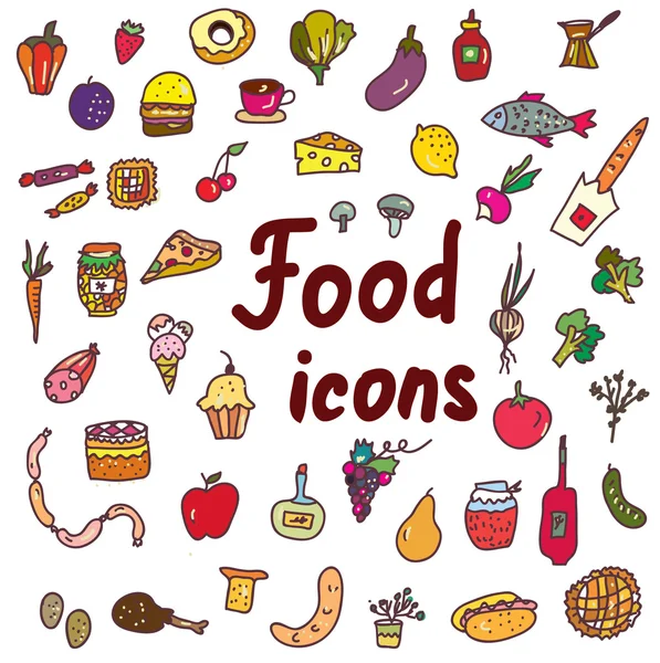 Conjunto de iconos alimentarios - diseño dibujado a mano — Archivo Imágenes Vectoriales