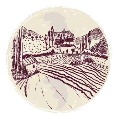 Geleneksel tuskany manzara kroki etiket veya arka plan için