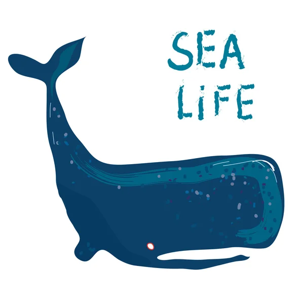 Cartão de baleia - ilustração para a vida marinha ou viagem —  Vetores de Stock