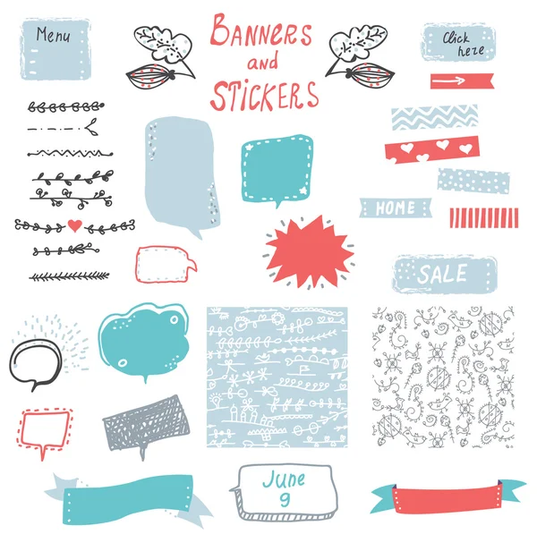 Banner and stickers set for the web design elements — Stock Vector