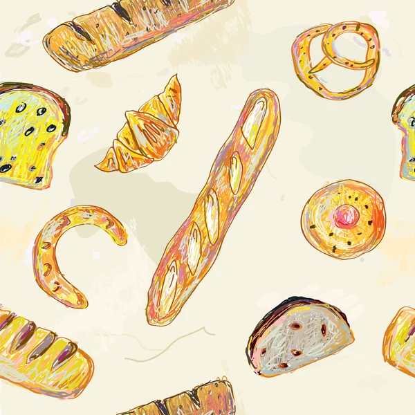 Brood en een verbod op naadloze patroon voor de bakkerij, schetsmatige ontwerp — Stockvector