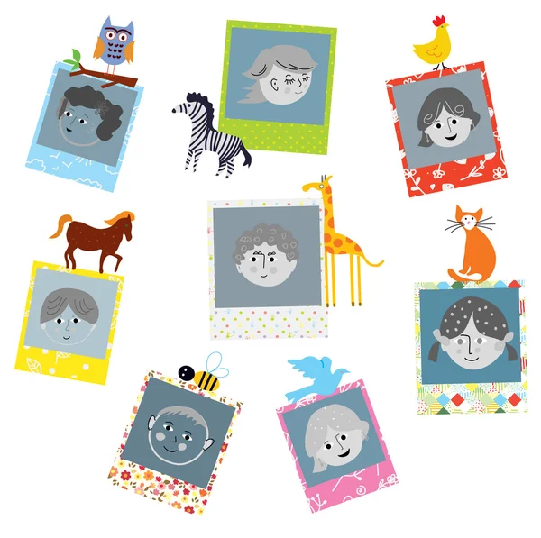 Photo frames designs for kids with funny animals — Stock Vector