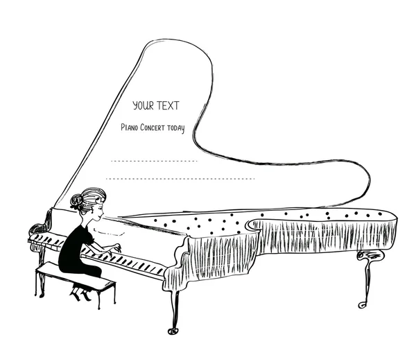 Κορίτσι παίζει πιάνο σκίτσο - παρασκήνιο για τη μουσική συναυλία — Διανυσματικό Αρχείο