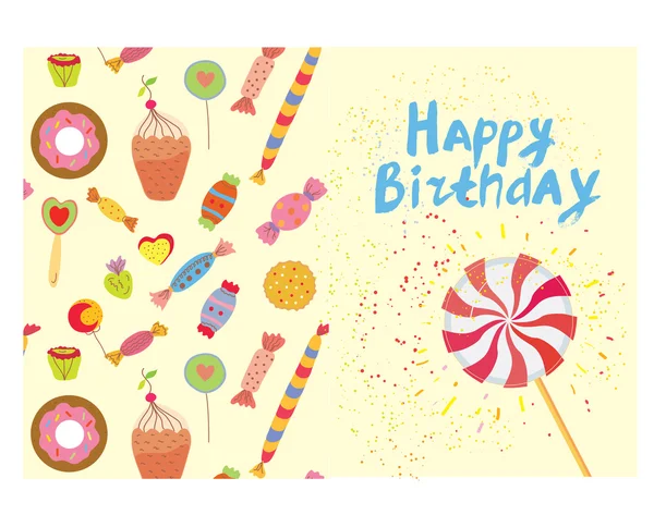 Birthday card with sweets - funny design — Stock Vector