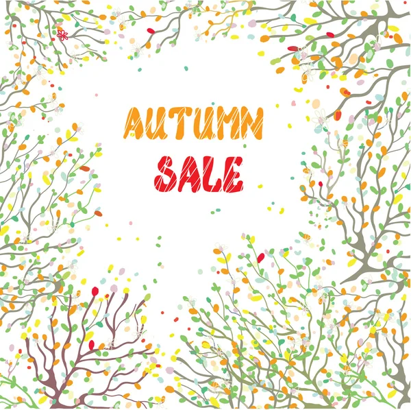 Carte de vente d'automne avec feuilles et branches — Image vectorielle