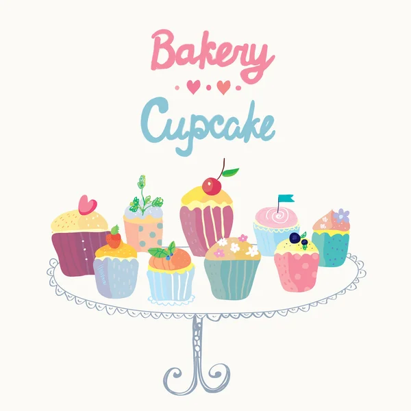 Cupcakes e padaria cartão engraçado —  Vetores de Stock