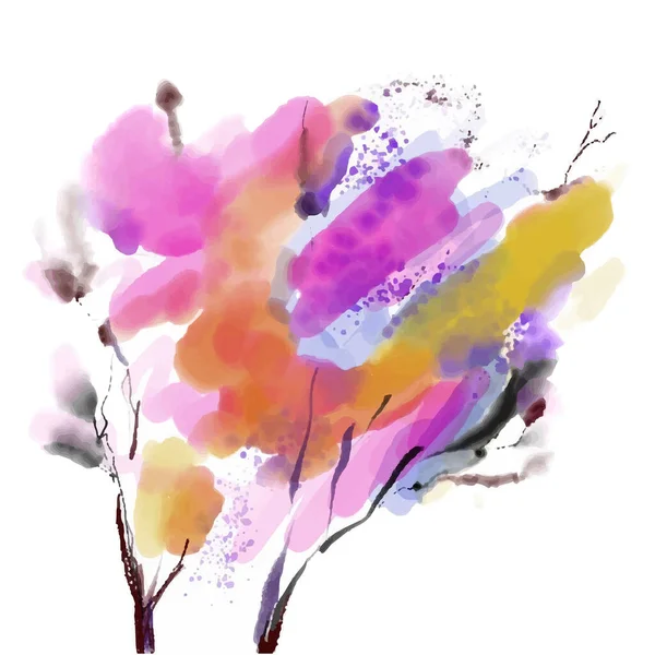 季節のための木や植物と装飾的な水彩カード ベクトルグラフィックイラスト — ストックベクタ