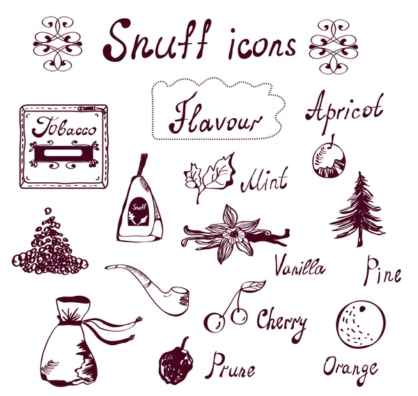 Conjunto de iconos de tabaco y tabaco dibujado a mano — Archivo Imágenes Vectoriales