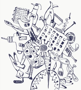 Araçlar doodle kompozisyon - grafik
