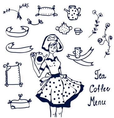 Kahve ve çay simgeler - el çizilmiş grafik çerçeveleri