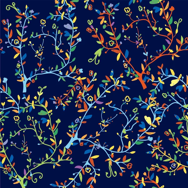 Patrón étnico tradicional sin costuras con ramas de árboles y flores — Vector de stock