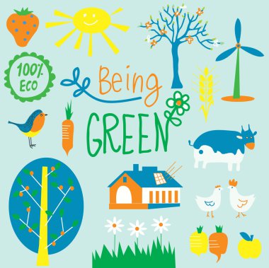 Eko Dostu sembolleri ayarla - agriculrure, çiçekler, enerji