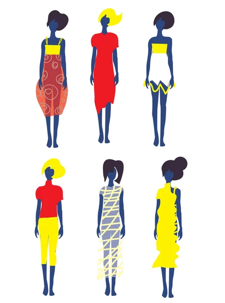 Conjunto de vestidos y modelos de moda — Vector de stock