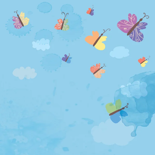 Фон с небом и бабочками - акварельный стиль — стоковый вектор