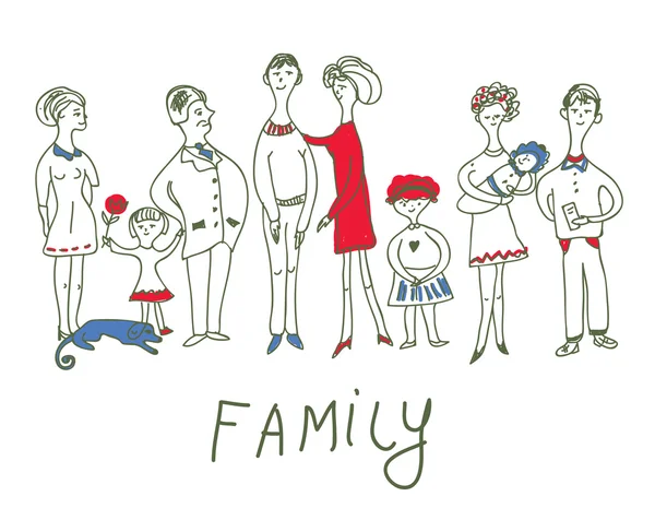 Familienfest - lustige Sketch-Illustration — Stockvektor