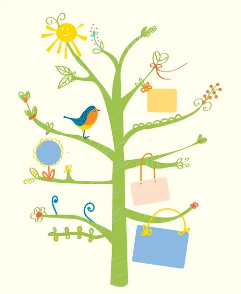 Słodkie drzewo karta z ramek tekstowych dla dzieci — Wektor stockowy