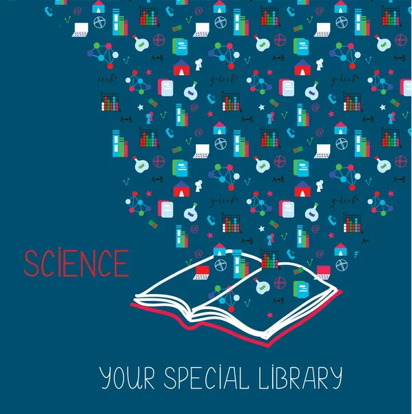 Wissenschaftliches Plakat mit Buch und Informationssymbolen — Stockvektor
