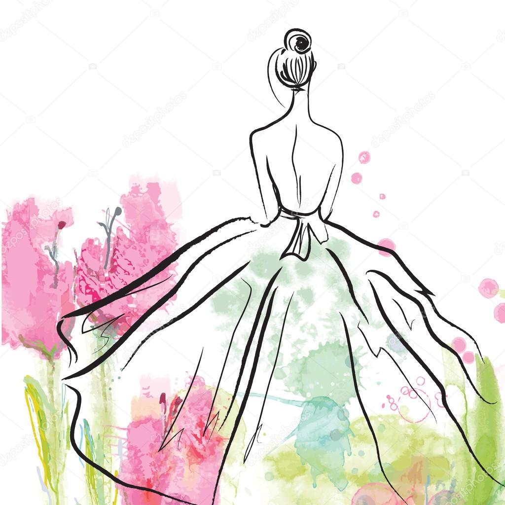 Fashion girl in beautiful dress - sketch Stock Vector Image by ©Tasia12  #66951119