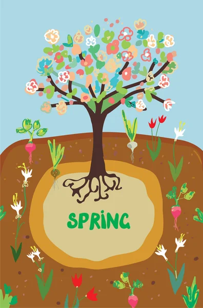 Spring agriculture banner for the garden - flowers and tree — Stock Vector