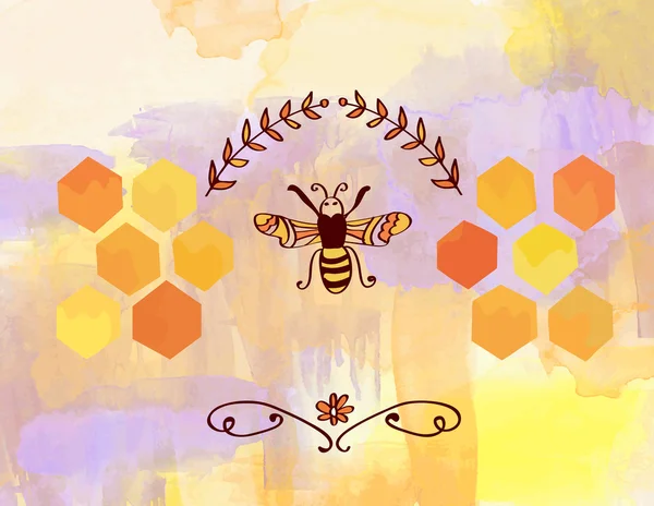 Contexte pour le miel avec abeille et cellules — Image vectorielle